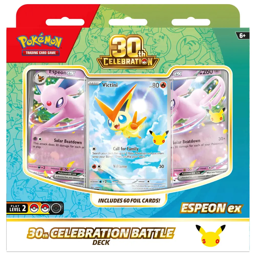 Pokemon 30th Celebration Battle Deck Espeon ex – Box-Front mit Victini MEP 102 Illustration Rare – bei CardsRfun
