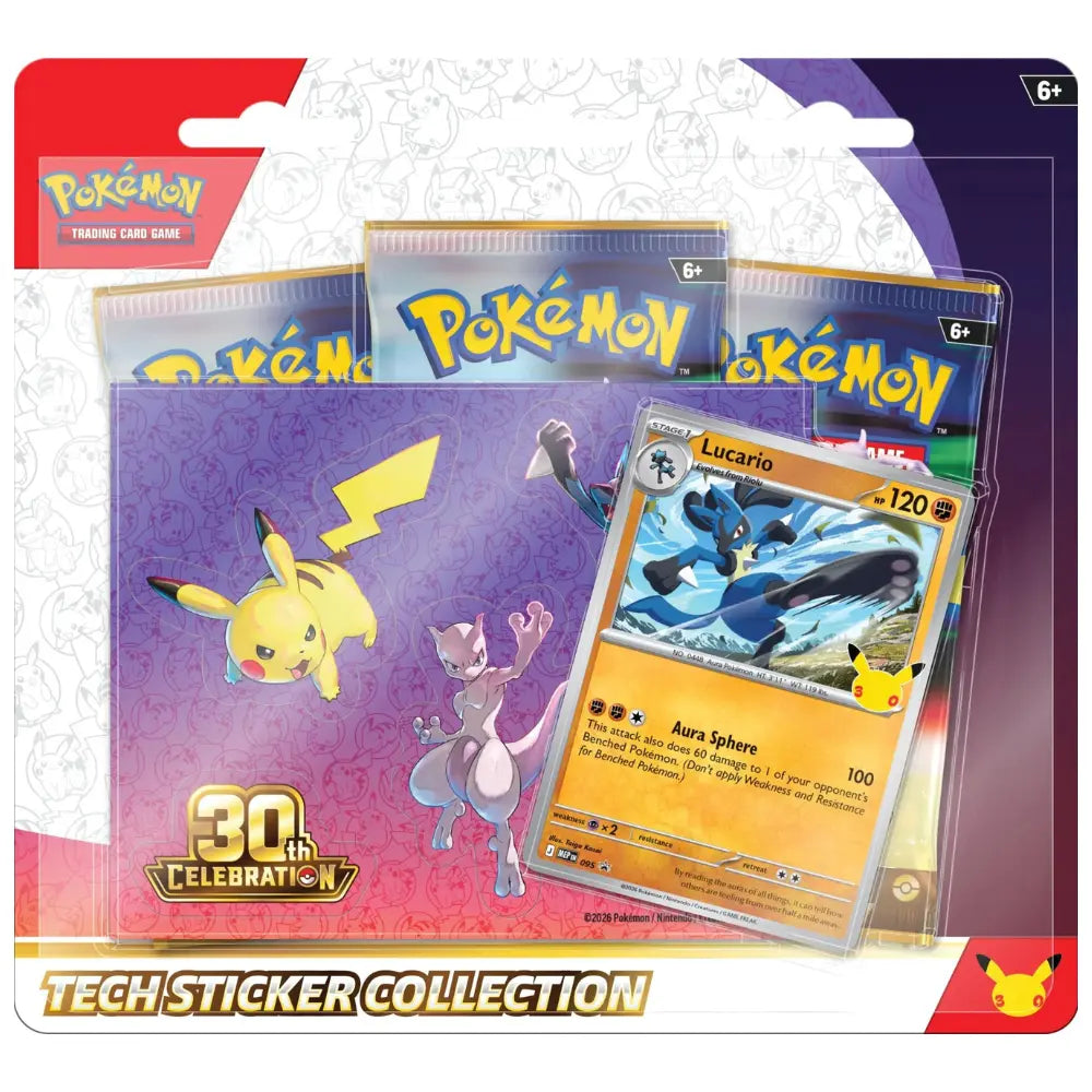 Pokemon 30th Celebration Tech Sticker Collection Mewtwo-Variante mit Lucario MEP 095 Promo und Mewtwo Sticker-Sheet – bei CardsRfun