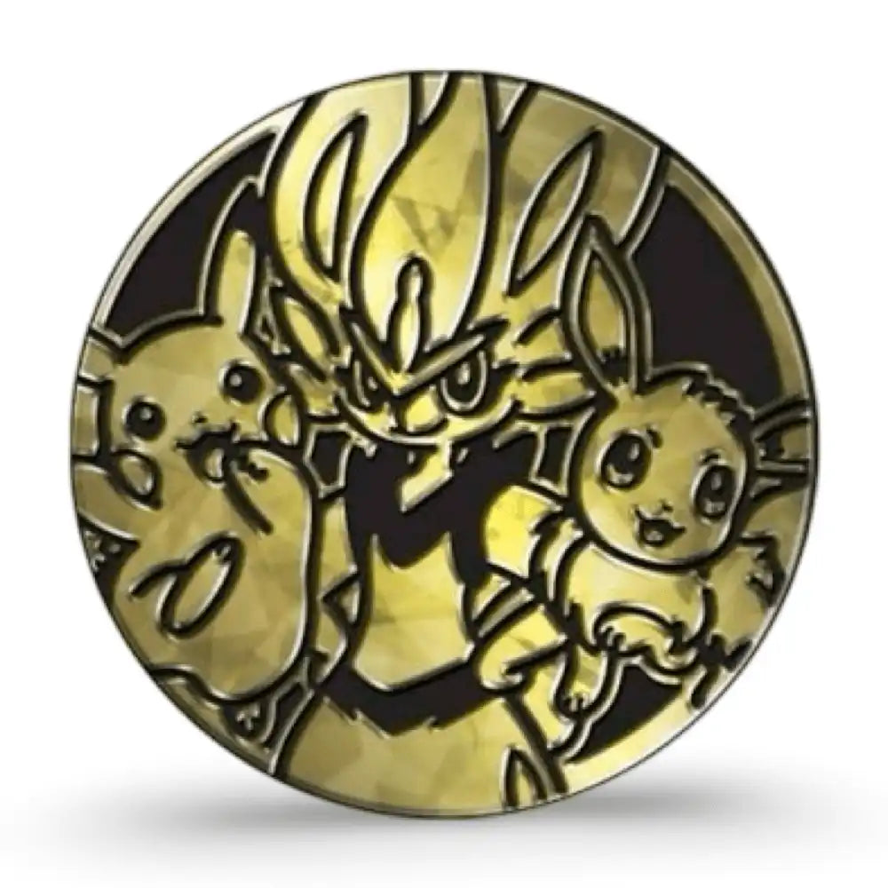 Pokemon Battle Academy Box 2022 Goldmünze – Pikachu, Cinderace und Eevee in Gold geprägt