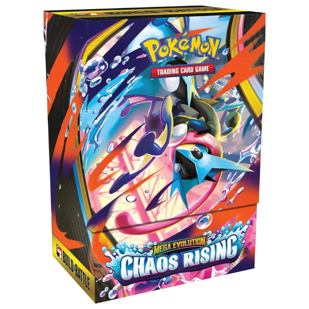 Pokemon Chaos Rising Build & Battle Kit – schraege Frontansicht mit Greninja und Mega Evolution Chaos Rising Branding