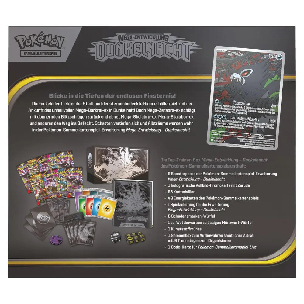 Rückseite der Pokemon Dunkelnacht Top Trainer Box mit Zarude-Promo – bei CardsRfun