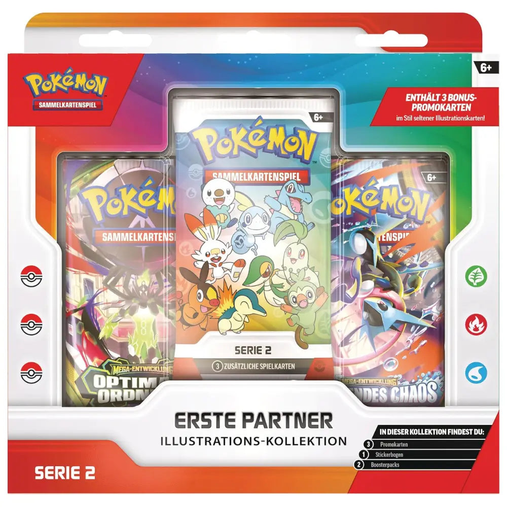 Pokemon Erste Partner Illustrations-Kollektion Serie 2 Box – Frontalansicht mit 3 Packs