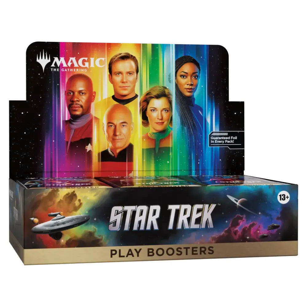 Magic: The Gathering Star Trek Play Booster Display – Verpackung mit Kirk, Picard, Sisko, Janeway – bei CardsRfun