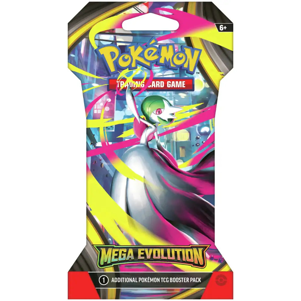 Pokemon Mega Evolution Sleeved Booster – Mega Gardevoir Artwork-Variante, pinkes dynamisches Design mit gelben Farbakzenten