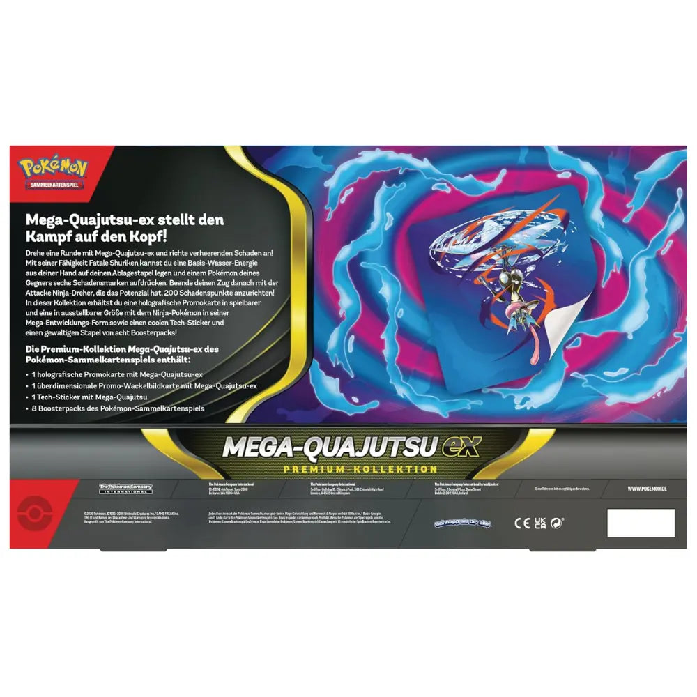 Pokemon Mega-Quajutsu-ex Premium-Kollektion Rückseite mit Inhaltsbeschreibung – bei CardsRfun
