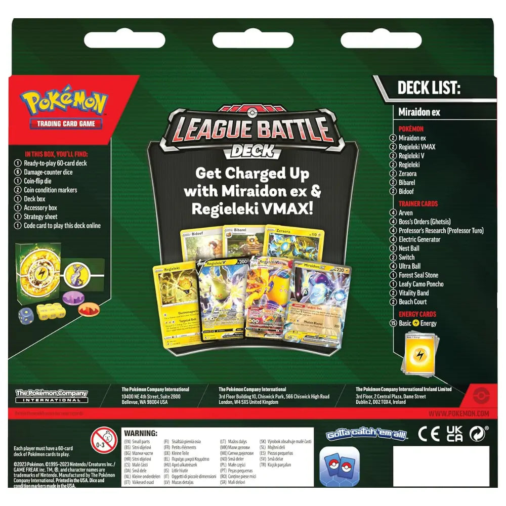 Rückseite Pokemon Miraidon ex League Battle Deck mit vollständiger Decklist – bei CardsRfun