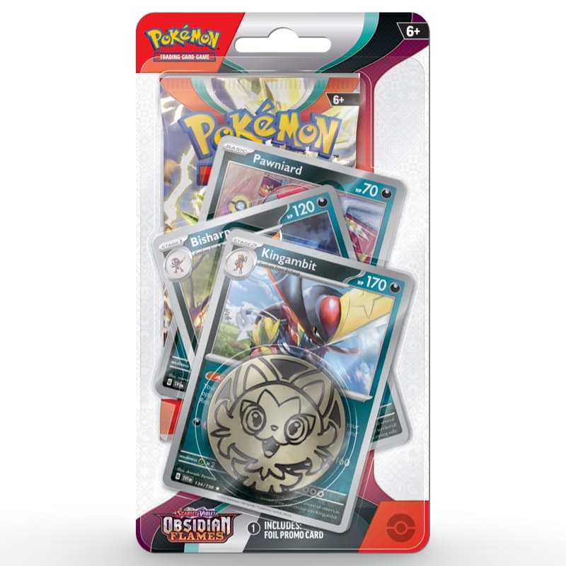 Pokemon Obsidian Flames Premium Blister Kingambit-Variante – Pawniard, Bisharp, Kingambit Foil-Promos mit Spielmuenze