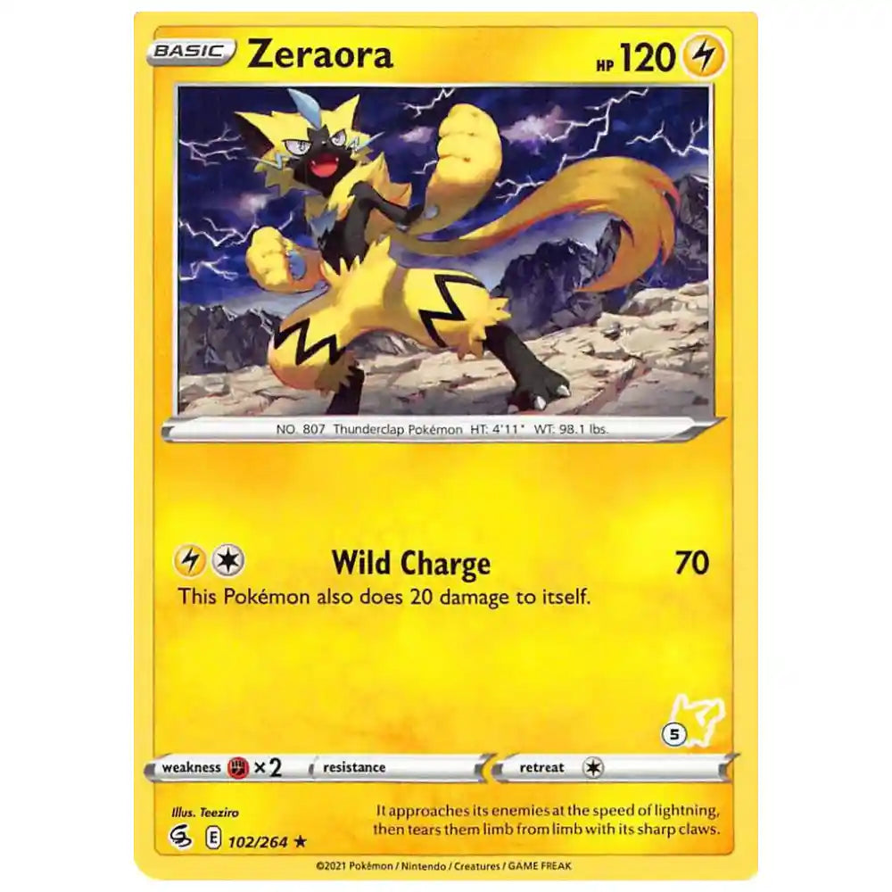 Zeraora - 102/264 (#5 Pikachu Stamped) - Battle Academy 2022 (BA22)
