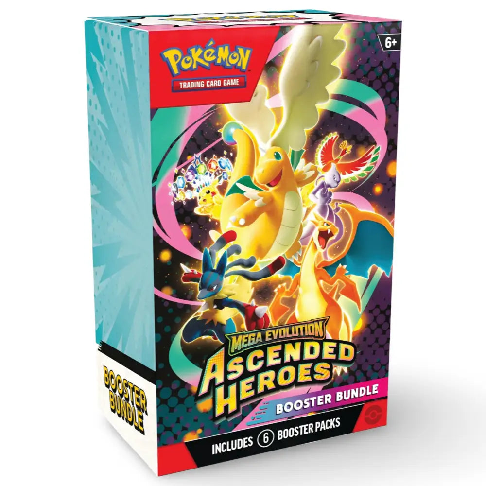 Pokemon Ascended Heroes Booster Bundle – Box-Front mit Mega Dragonite ex, Mega Charizard, Ho-Oh und Lucario