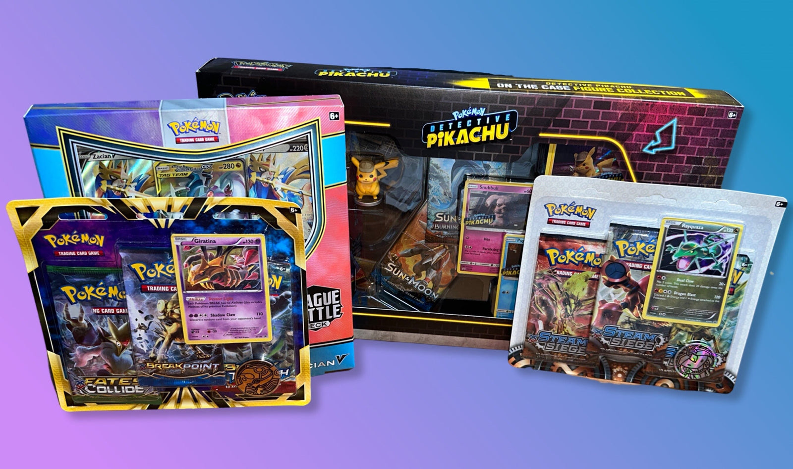 Pokemon Giratina, Rayquaza, Detective Pikachu, Zacian V Collection