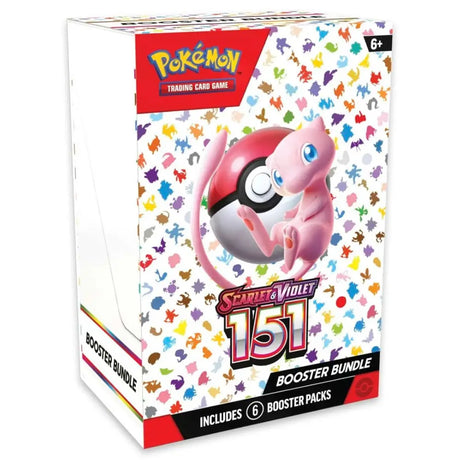 Pokemon 151 Booster Bundle Verpackung – Mew Artwork, alle 151 Kanto-Pokemon als Silhouetten-Muster, Scarlet & Violet