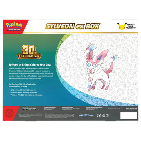 Pokemon 30th Celebration Sylveon ex Box – Rückseite mit Inhaltsbeschreibung – bei CardsRfun
