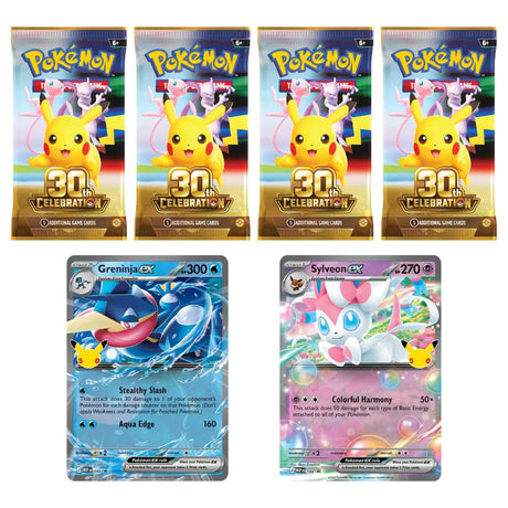 Pokemon 30th Celebration ex Collection – Greninja ex und Sylveon ex Promos mit 4 Boostern – bei CardsRfun