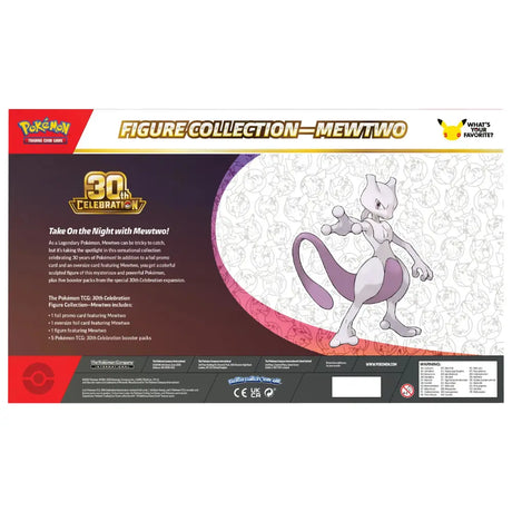 Pokemon 30th Celebration Figure Collection Mewtwo – Box-Rückseite mit Inhalt Foil-Promo MEP 104 Oversize Figur 5 Booster – bei CardsRfun