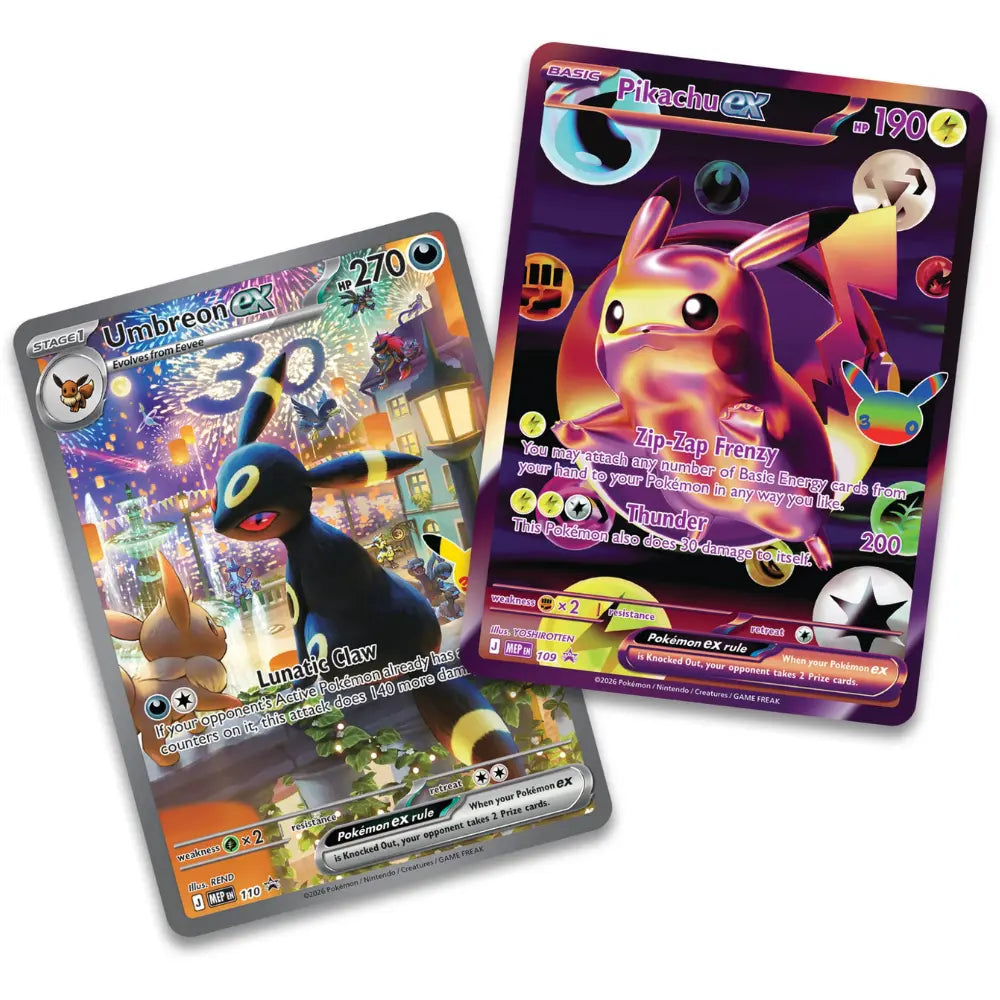 Pokemon 30th Celebration Foil-Promos Night – Umbreon ex MEP 110 und Pikachu ex MEP 109 – bei CardsRfun