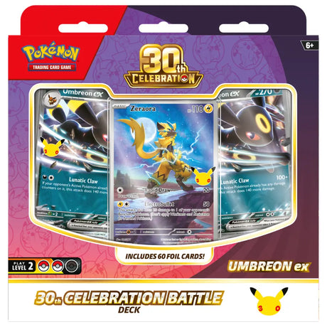 Pokemon 30th Celebration Battle Deck Umbreon ex – Box-Front mit Zeraora MEP 103 Illustration Rare – bei CardsRfun