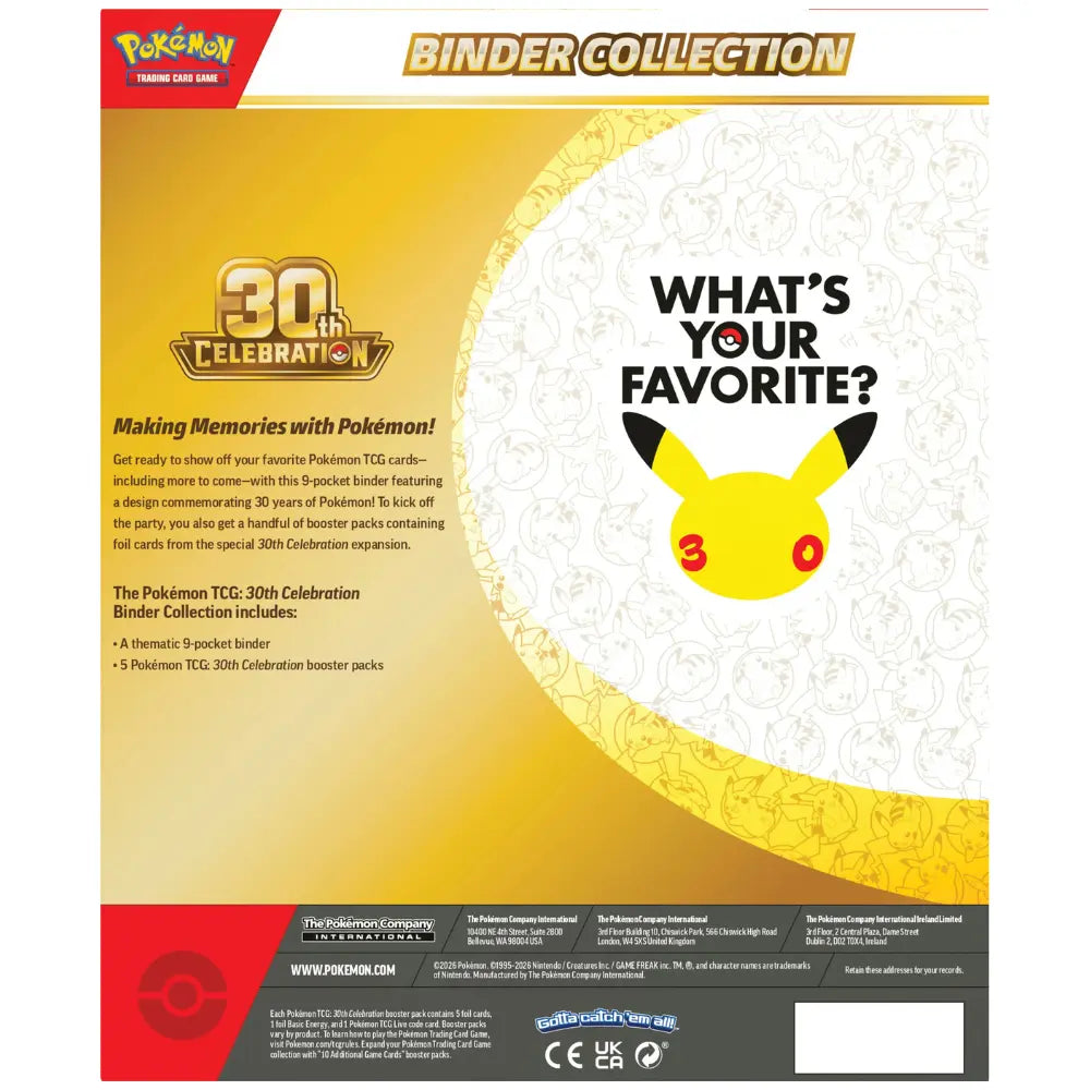 30th Celebration Binder Collection Rückseite mit Inhaltsübersicht – bei CardsRfun