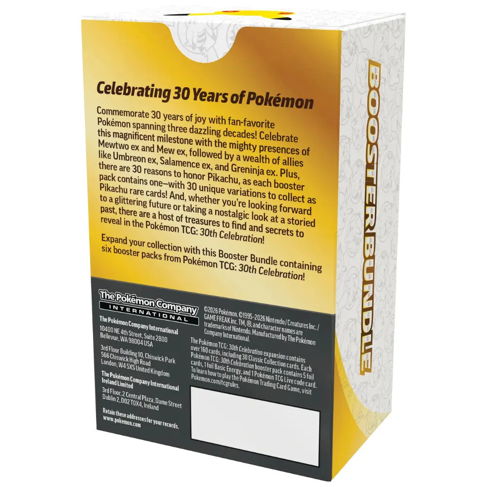 30th Celebration Booster Bundle Rückseite mit Inhaltsübersicht – bei CardsRfun