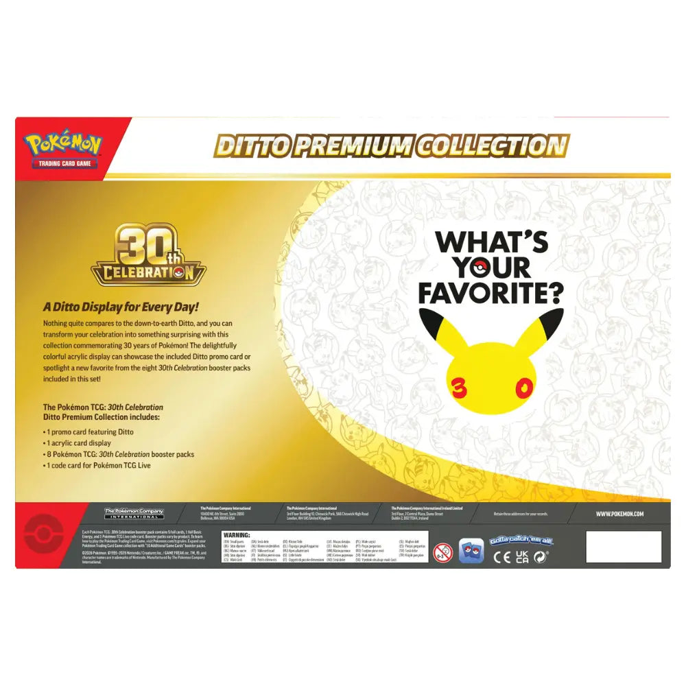 Pokemon 30th Celebration Ditto Premium Collection – Box-Rückseite mit vollständiger Inhaltsliste – bei CardsRfun