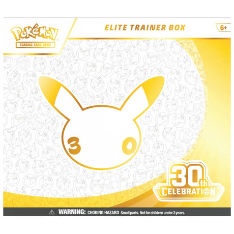 Pokemon 30th Celebration Elite Trainer Box – Box-Front weiß-gold mit Pikachu-Silhouette – bei CardsRfun