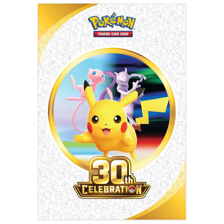 30th Celebration Poster Vorderseite mit Pikachu, Mew und Mewtwo – bei CardsRfun