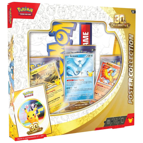 30th Celebration Poster Collection Box mit Articuno, Zapdos und Moltres Promos – bei CardsRfun