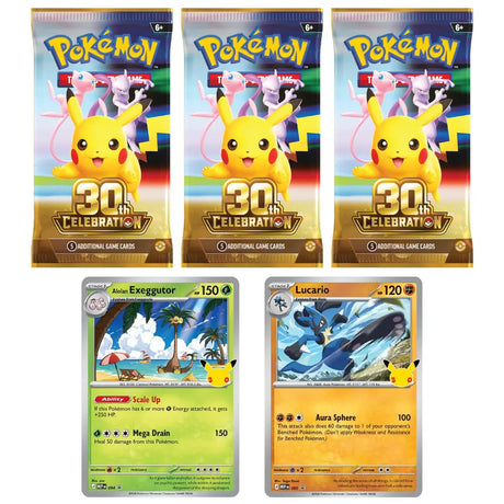 Pokemon 30th Celebration Foil-Promos Alolan Exeggutor MEP 094 und Lucario MEP 095 mit 3 Boostern – bei CardsRfun