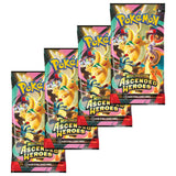 Pokemon Ascended Heroes Booster – vier Packs aufgefächert mit Mega Dragonite ex Artwork