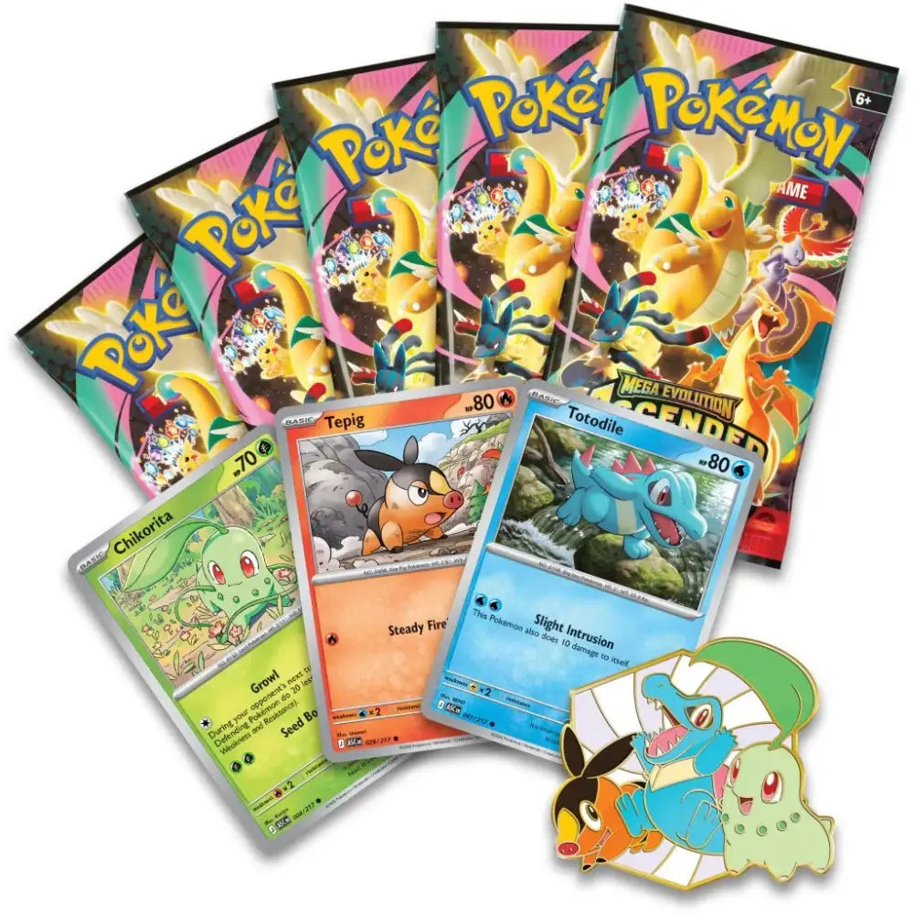 Pokemon Ascended Heroes First Partners Deluxe Pin Collection – Inhalt: 5 Booster, 3 Promos und Collector-Pin