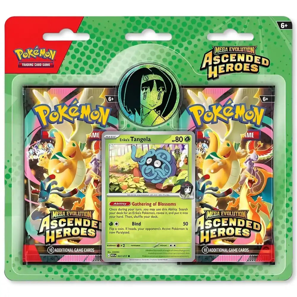 Pokemon Ascended Heroes Collection Erika-Variante – 2 Booster, Erika's Tangela Cosmic-Holo-Promo asc 007 (80 HP) und Erika-Trainer-Muenze
