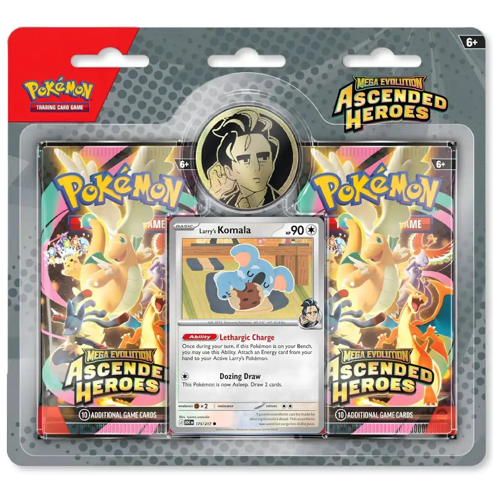 Pokemon Ascended Heroes Collection Larry-Variante – 2 Booster, Larry's Komala Cosmic-Holo-Promo asc 175 (90 HP) und Larry-Trainer-Muenze