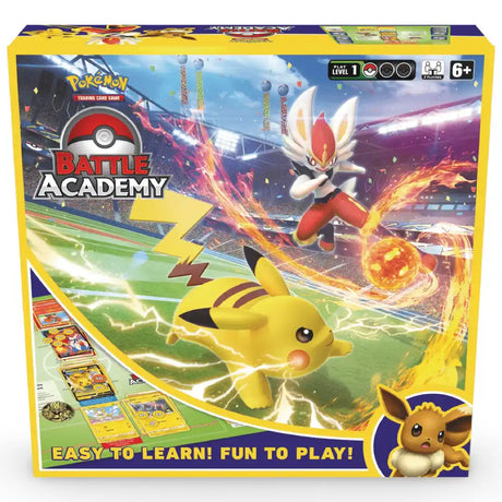 Pokemon Battle Academy Box 2022 – Pikachu, Cinderace und Eevee auf der Verpackung, gelbes Design