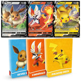 Pokemon Battle Academy Box 2022 – drei V-Promo-Karten (Eevee V, Cinderace V, Pikachu V) und drei Deck-Boxen