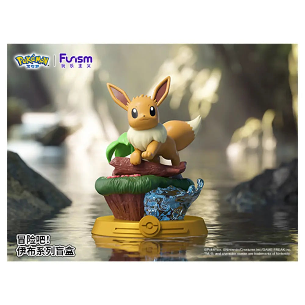 FUNISM Pokemon Evoli Figur – Wasserfall-Diorama auf Baumstumpf, goldener Sockel, Adventure! Evoli Series
