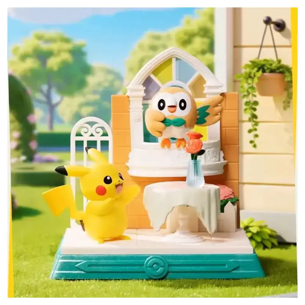 FUNISM Pokemon Pikachu & Hauberk Figur – Garten-Terrassen-Diorama, türkiser Sockel