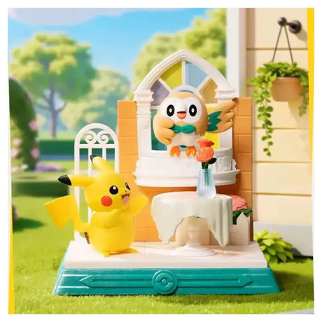 FUNISM Pokemon Pikachu & Hauberk Figur – Garten-Terrassen-Diorama, türkiser Sockel