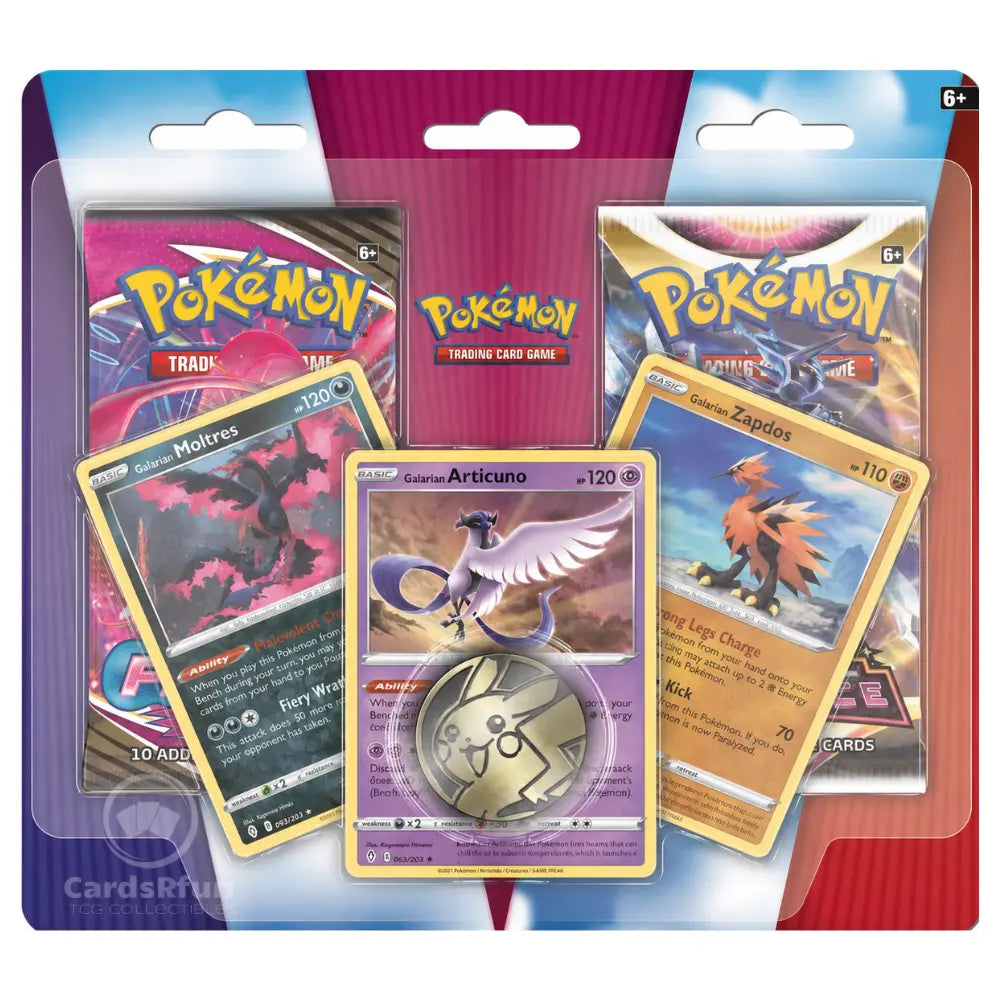 Pokemon Galarian Birds Trio 2-Pack Blister – alle 3 Promo-Karten und Pikachu-Münze in der Verpackung
