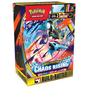 Pokemon Chaos Rising Build & Battle Kit – schraege Frontansicht der Box mit Mega Greninja ex Artwork und Build & Battle Branding