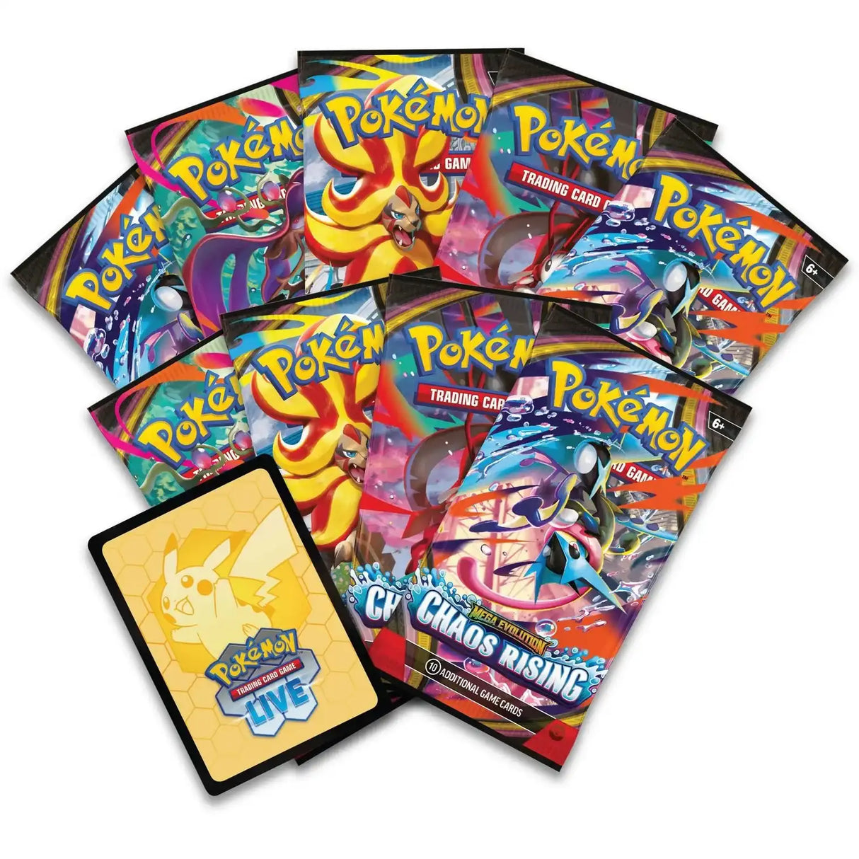 Pokemon Chaos Rising Elite Trainer Box – neun aufgefaecherte Chaos Rising Booster-Packs und eine TCG Live Code-Karte