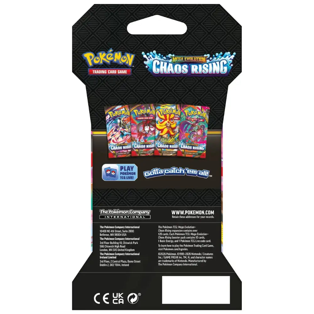 Pokemon Chaos Rising Sleeved Booster – Rückseite mit allen vier Artworks und TCG Live Code