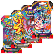 Pokemon Chaos Rising Sleeved Booster – alle vier Artworks nebeneinander: Mega Greninja ex, Mega Floette ex, Mega Pyroar ex und Mega Dragalge ex