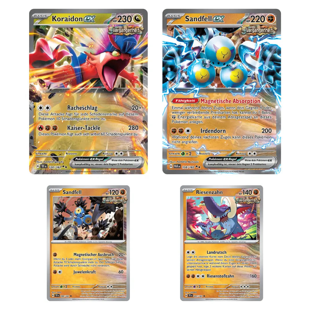 Koraidon ex und Sandfell ex mit Vergangene-1-Stempel – holografische Karten im Koraidon-Deck – bei CardsRfun