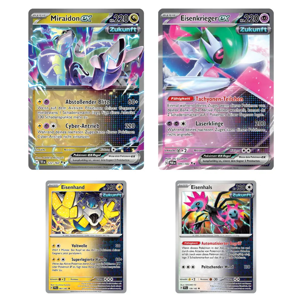 Miraidon ex und Eisenkrieger ex mit Zukunft-Stempel – holografische Karten im Miraidon-Deck – bei CardsRfun