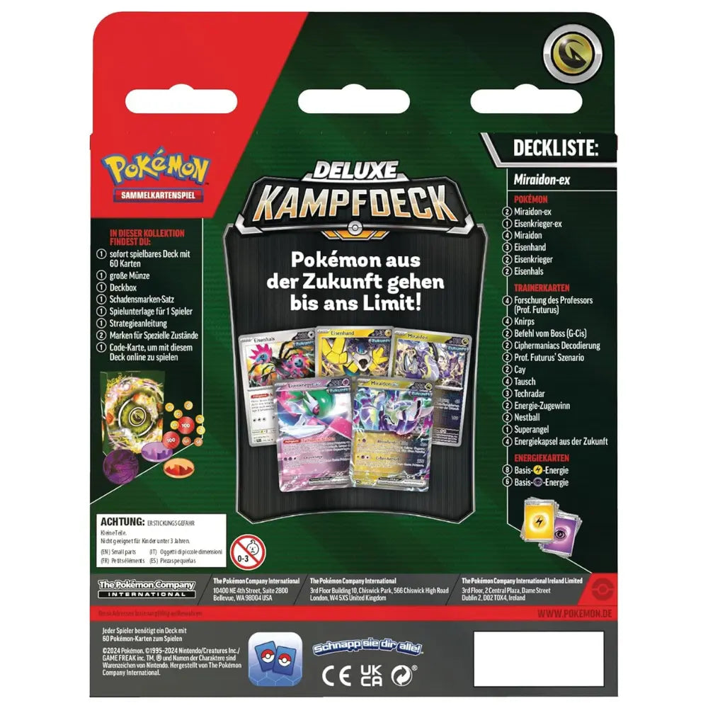 Rückseite des Deluxe Kampfdecks Miraidon ex mit vollständiger Deckliste – bei CardsRfun