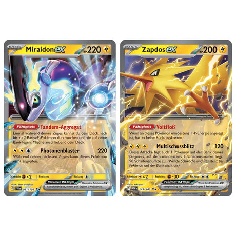 Zapdos ex MEW 145 und Miraidon ex SVI 081 – holografische Karten im Zapdos-Deck