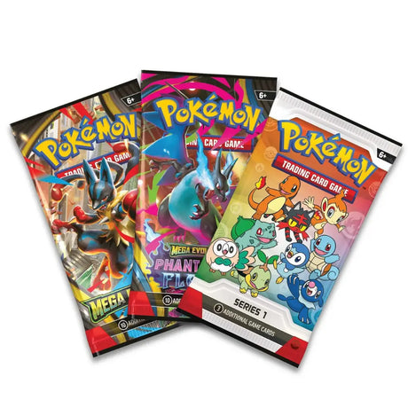 3 Booster Packs der First Partner Collection – Mega Evolution, Phantasmal Flames, Series 1