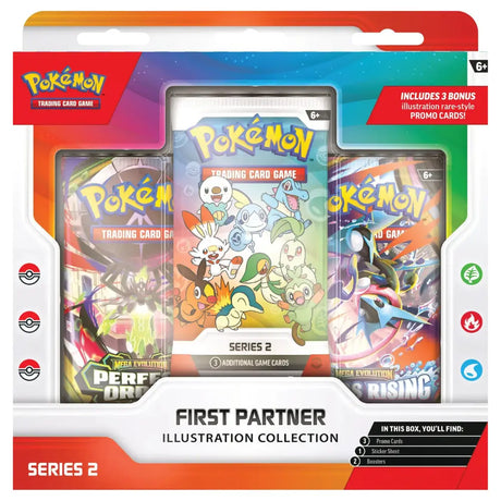 Pokemon First Partner Illustration Collection Series 2 Box – Frontalansicht mit 3 Packs