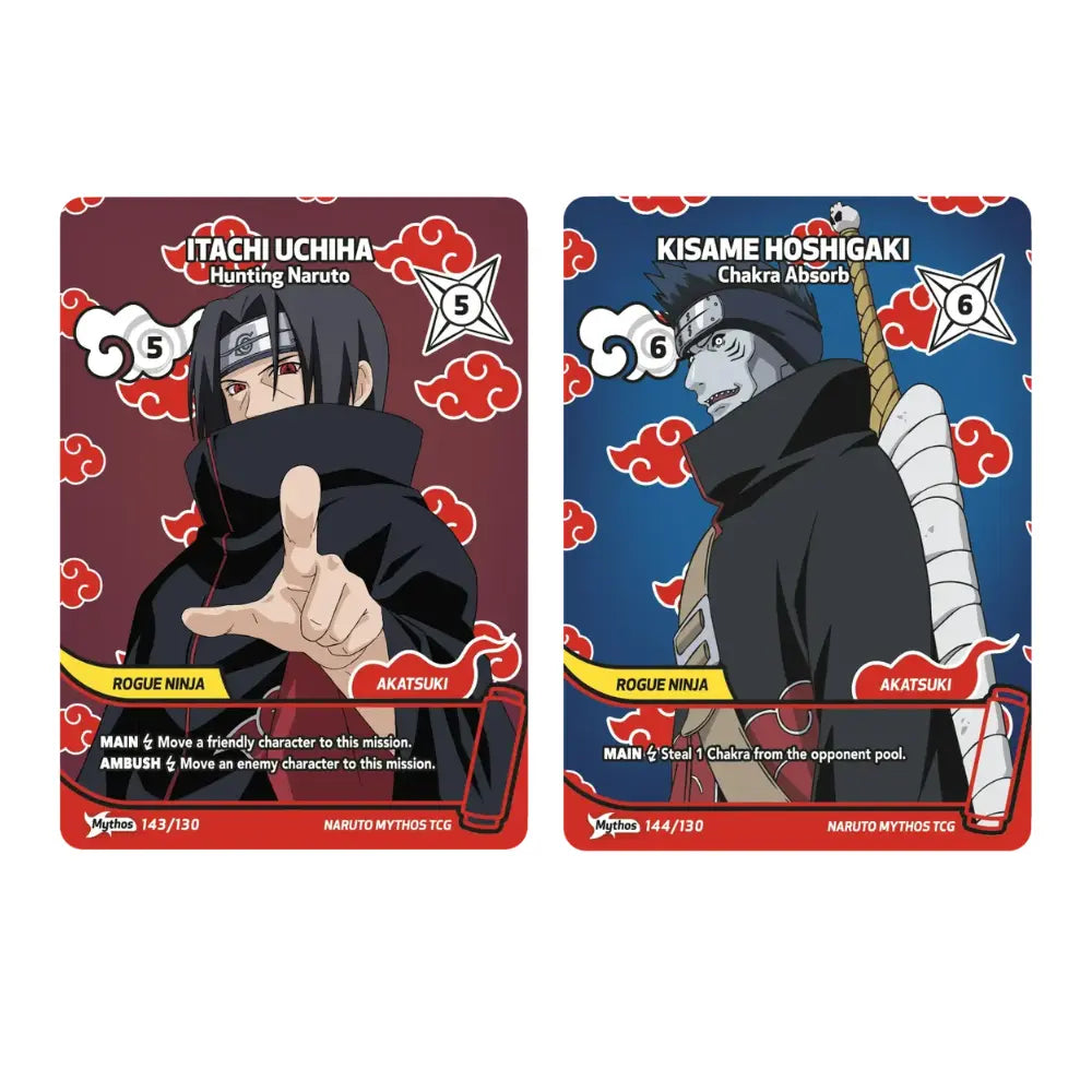 Naruto Mythos TCG Special Pack Itachi und Kisame – beide exklusiven Mythos-Promokarten (143/130, 144/130) – bei CardsRfun