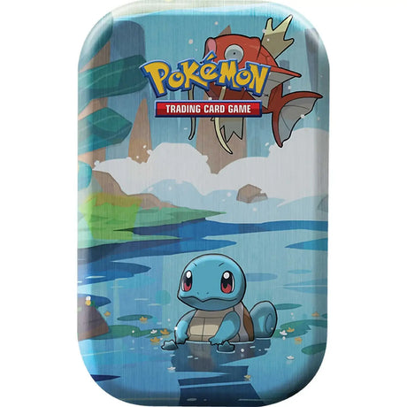 Pokemon Kanto Friends Mini Tin Schiggy – Nahaufnahme mit Garados auf blauem Wasser-Artwork