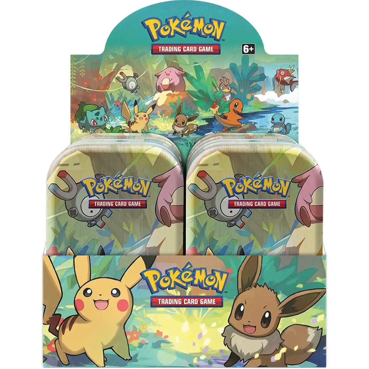 Pokemon Kanto Friends Mini Tin Display-Box mit Pikachu und Evoli auf der Vorderseite